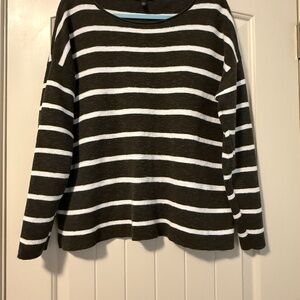 Eileen Fisher Striped Organic Cotton 3/4 Sleeve‎ Oversized Sweater Pullover Sz S
